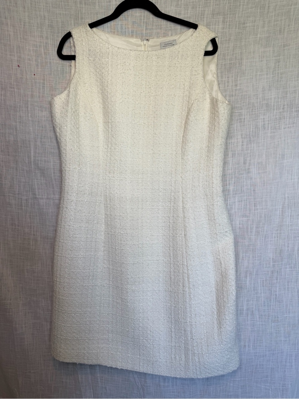 Tahari White Sparkly Tweed Dress NWOT 14 Bridal Shower Bachelorette Old Money